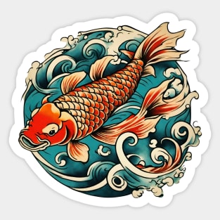 Ocean Waves Vintage Japanese Tattoo Art Koi Fish Sticker